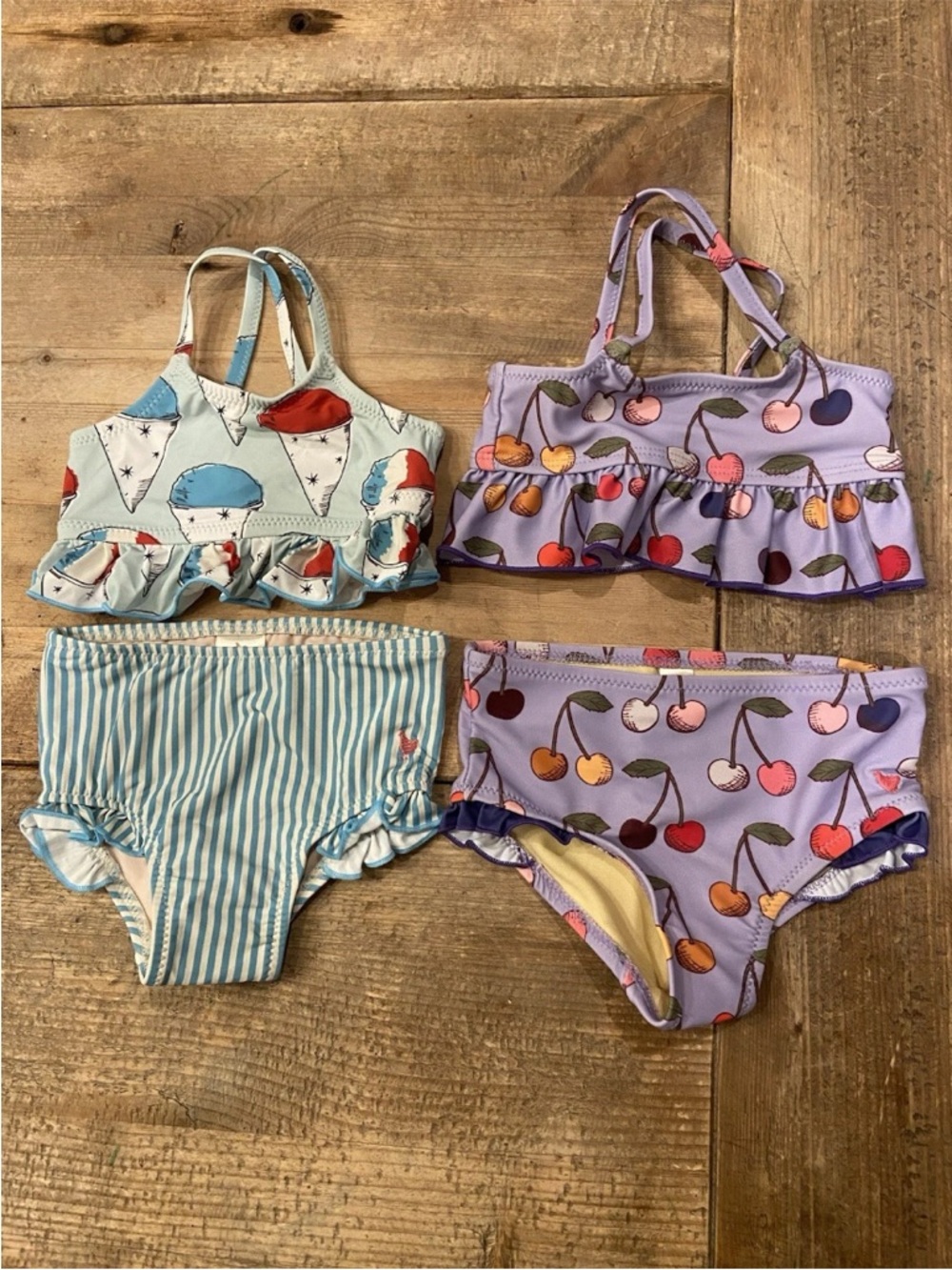 Pink Chicken Girls' Two-Pack Bikini Set - Lavender Cherry & Light Blue Ice Cream
